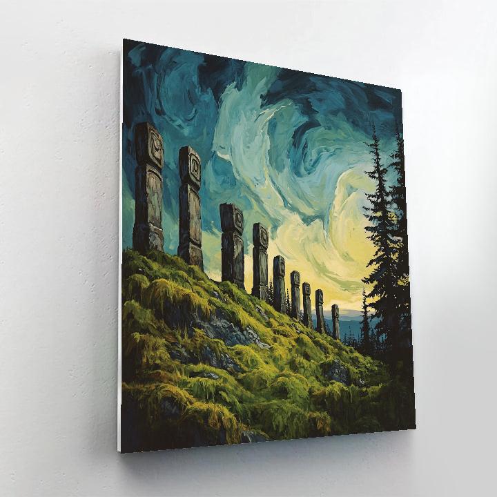 Emily Carr Inspired Totem Ridge Beneath Turbulent Sky Number painting