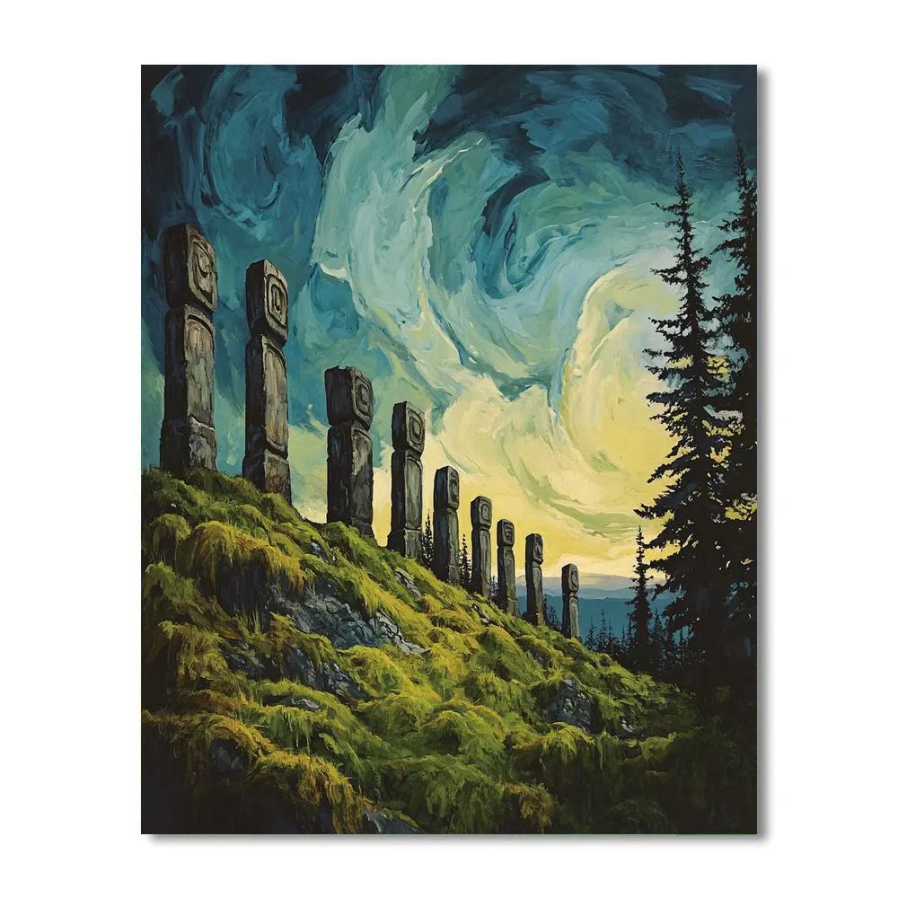 Emily Carr Inspired Totem Ridge Beneath Turbulent Sky Number painting
