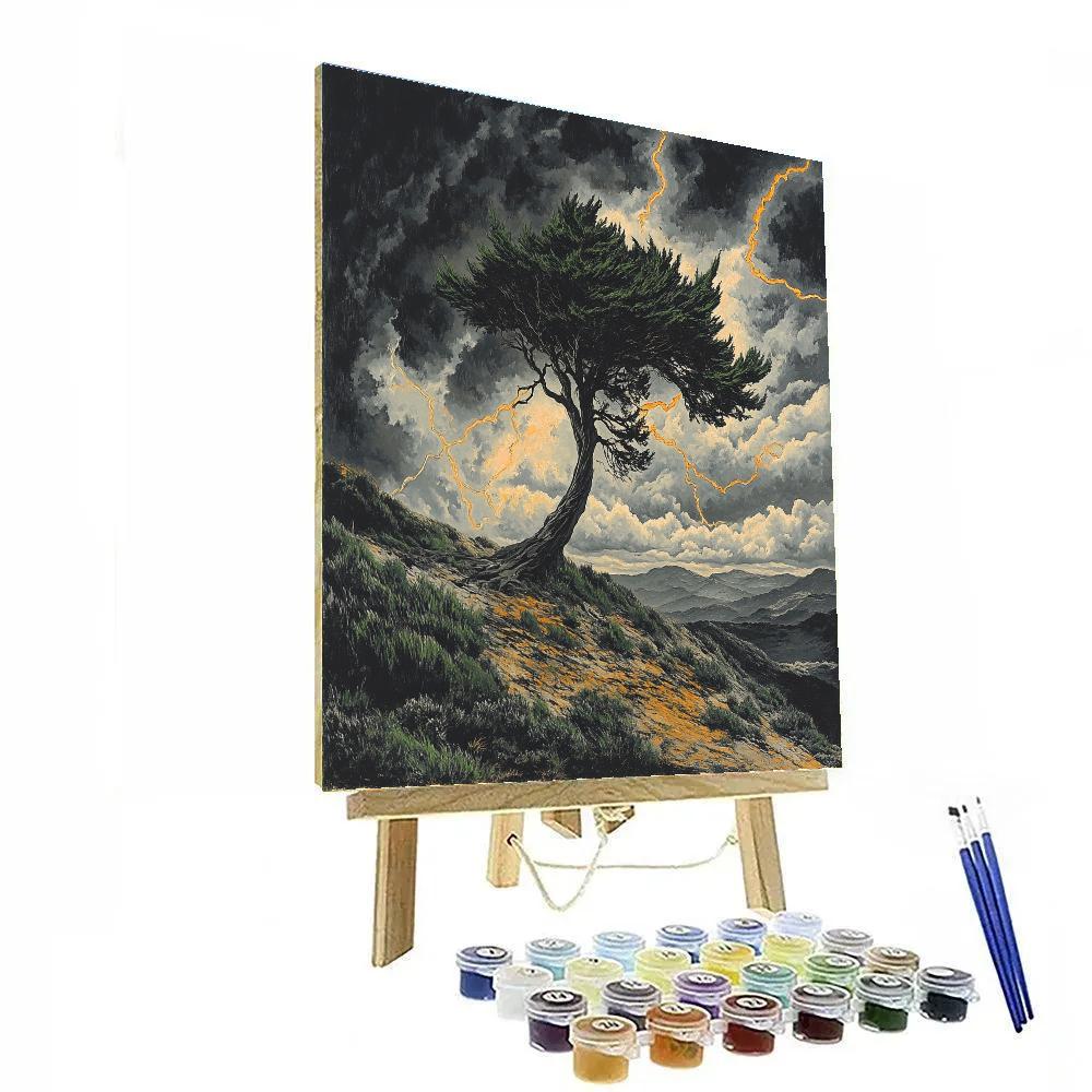 Francisco Goya Inspired Twisted Cypress Against Broken Storm Sky Number painting