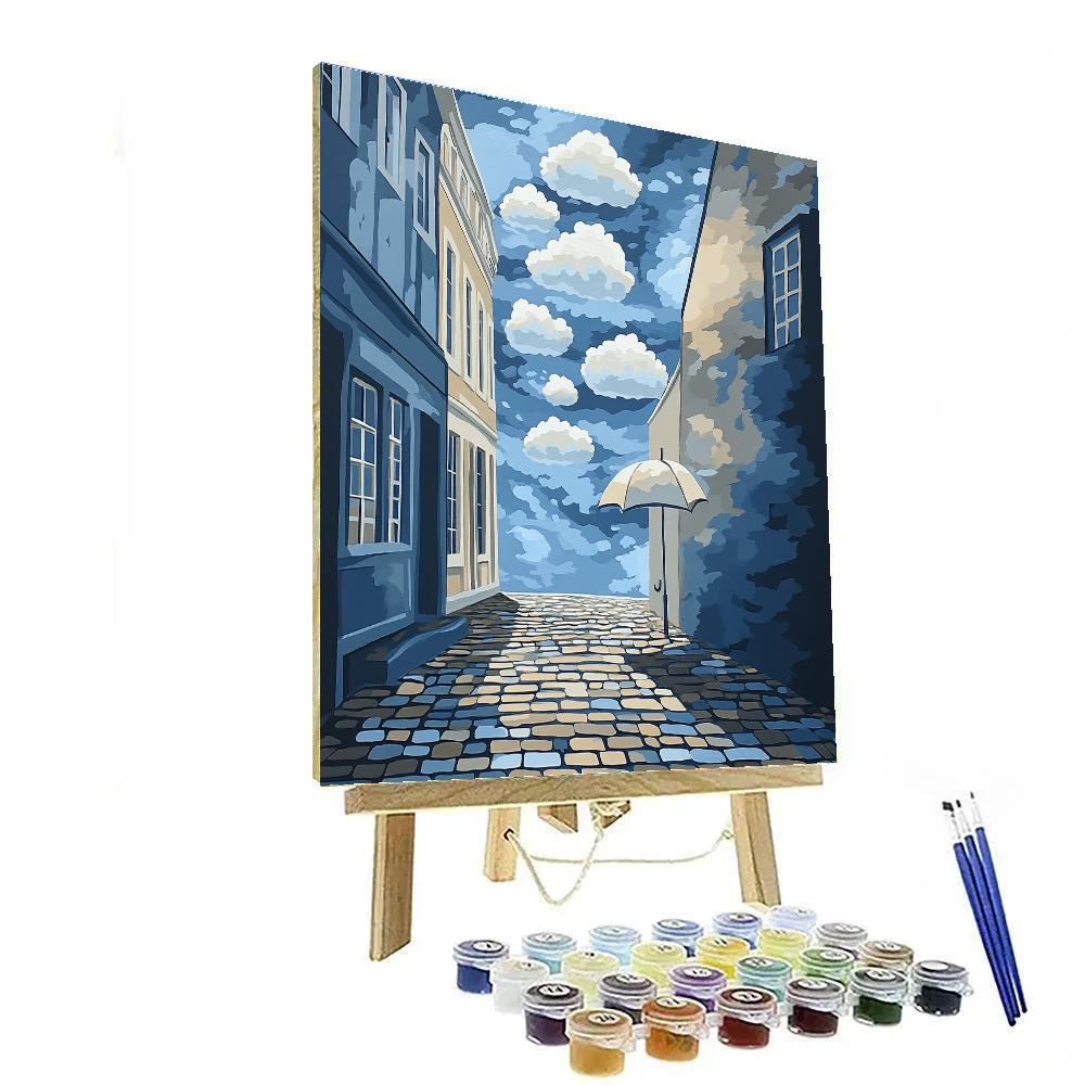 Magritte Inspired Surreal Rainy Street Number painting