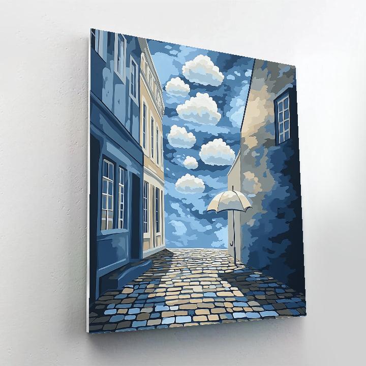 Magritte Inspired Surreal Rainy Street Number painting