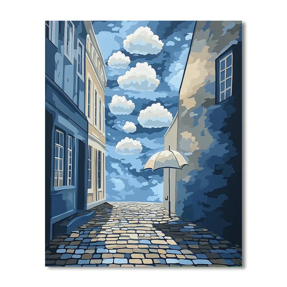 Magritte Inspired Surreal Rainy Street Number painting