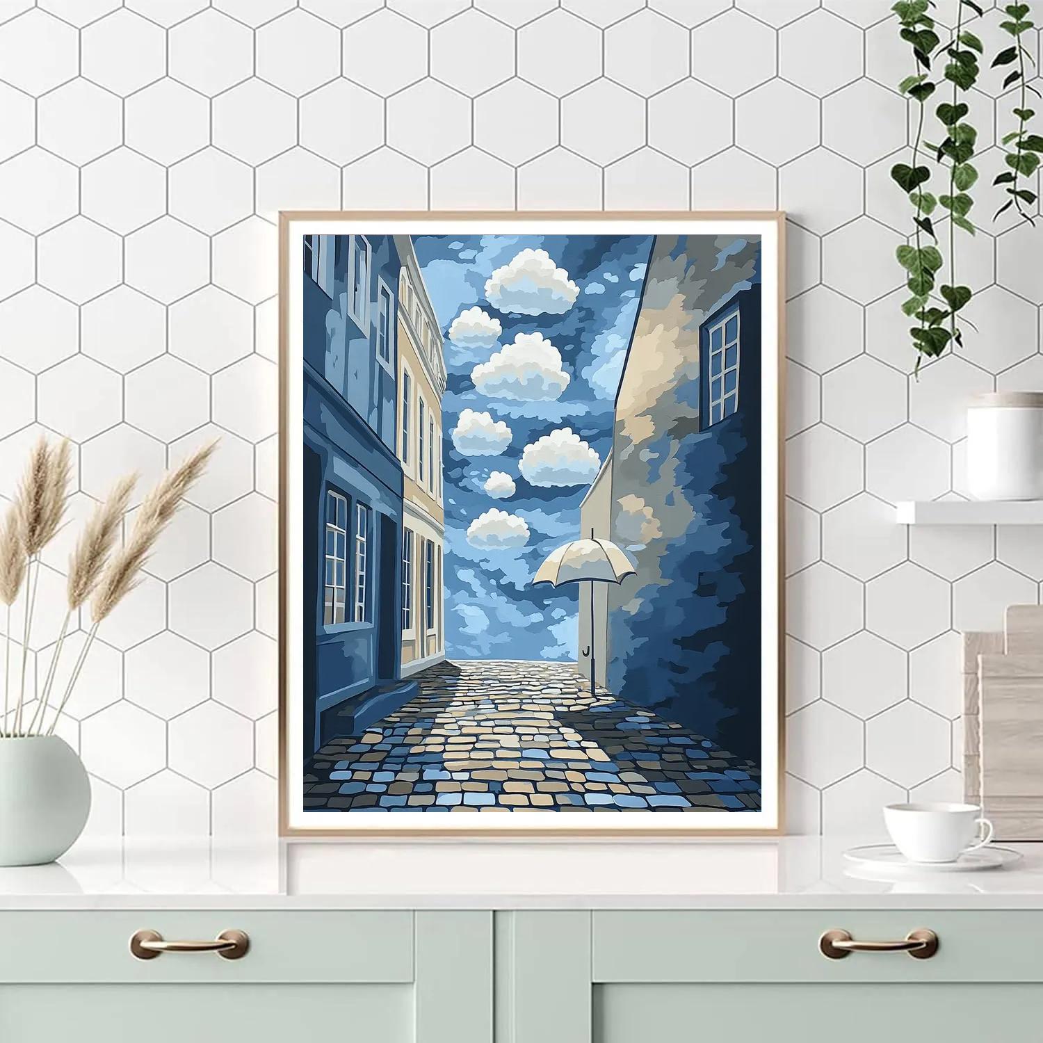 Magritte Inspired Surreal Rainy Street Number painting