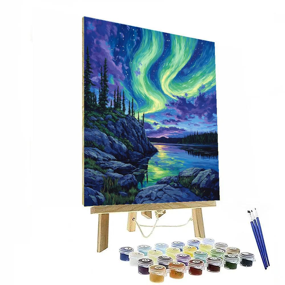 Frederick Varley Inspired Aurora Drift Over Granite Shield Painting by numbers kit