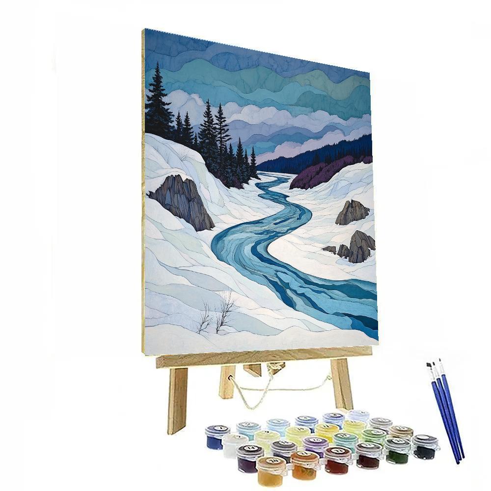 Franklin Carmichael Inspired Winter River Bends In Violet Shadow paint by numbers