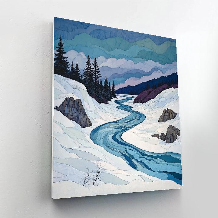 Franklin Carmichael Inspired Winter River Bends In Violet Shadow paint by numbers