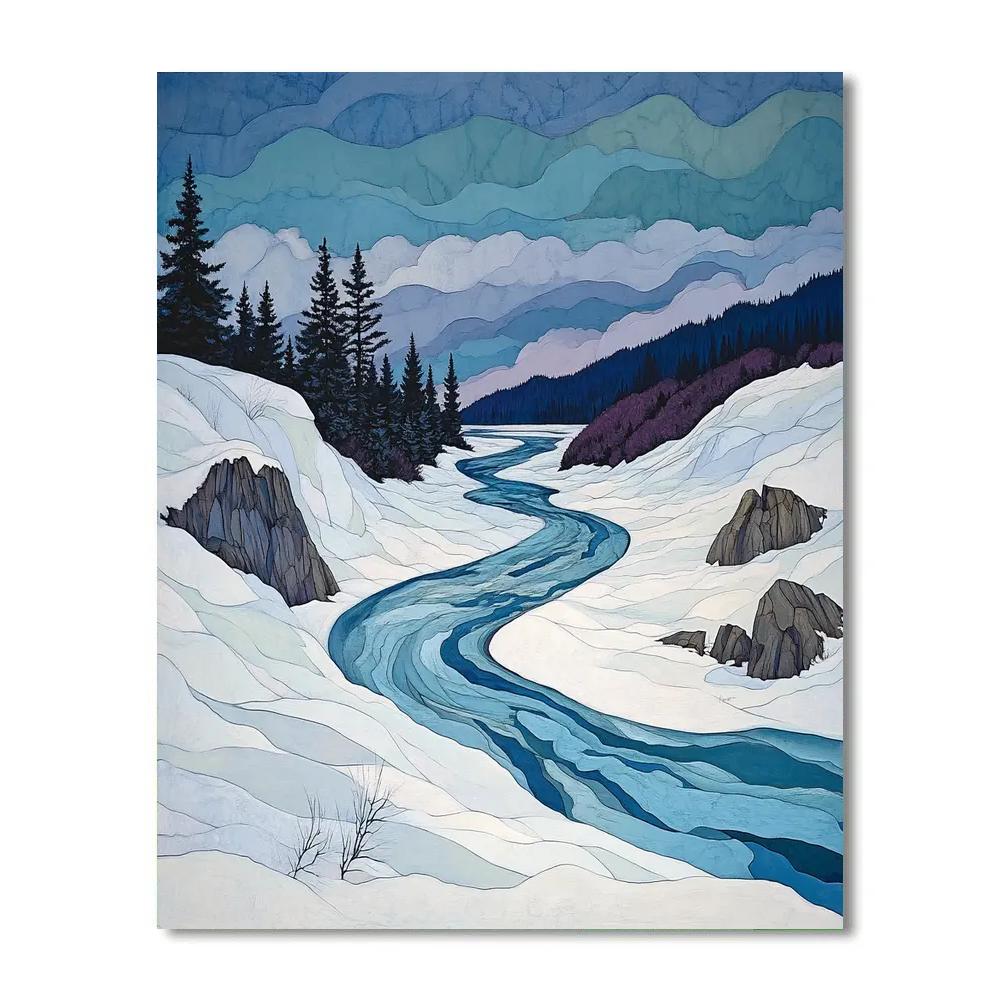 Franklin Carmichael Inspired Winter River Bends In Violet Shadow paint by numbers