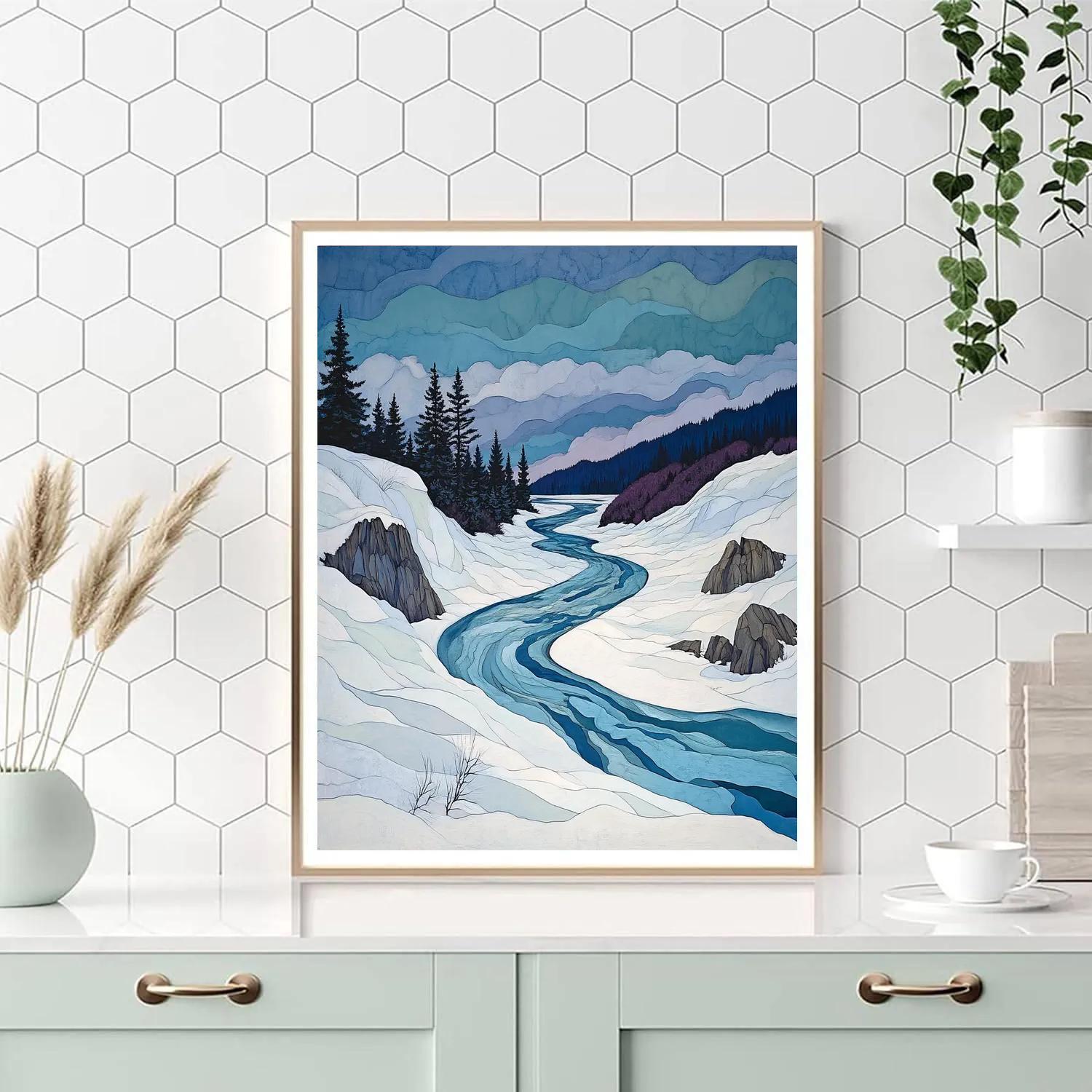 Franklin Carmichael Inspired Winter River Bends In Violet Shadow paint by numbers