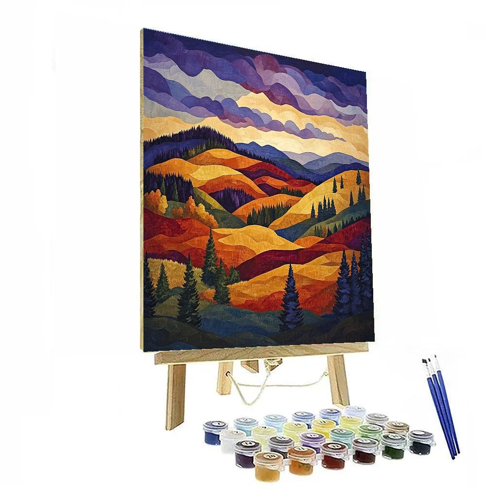 J E H MacDonald Inspired Autumn Wind Over Algoma Ridges paint by color