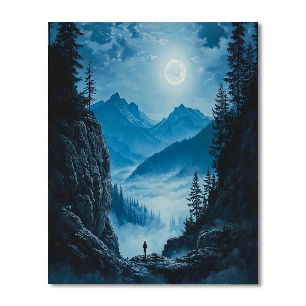Caspar David Friedrich Inspired Moonlit Mountain Pass Numbered painting kits