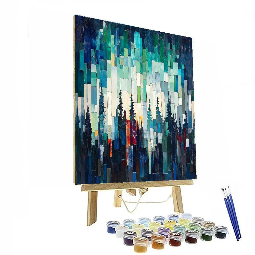 Jean-Paul Riopelle Inspired Shattered Aurora Over Boreal Canopy painting number kit