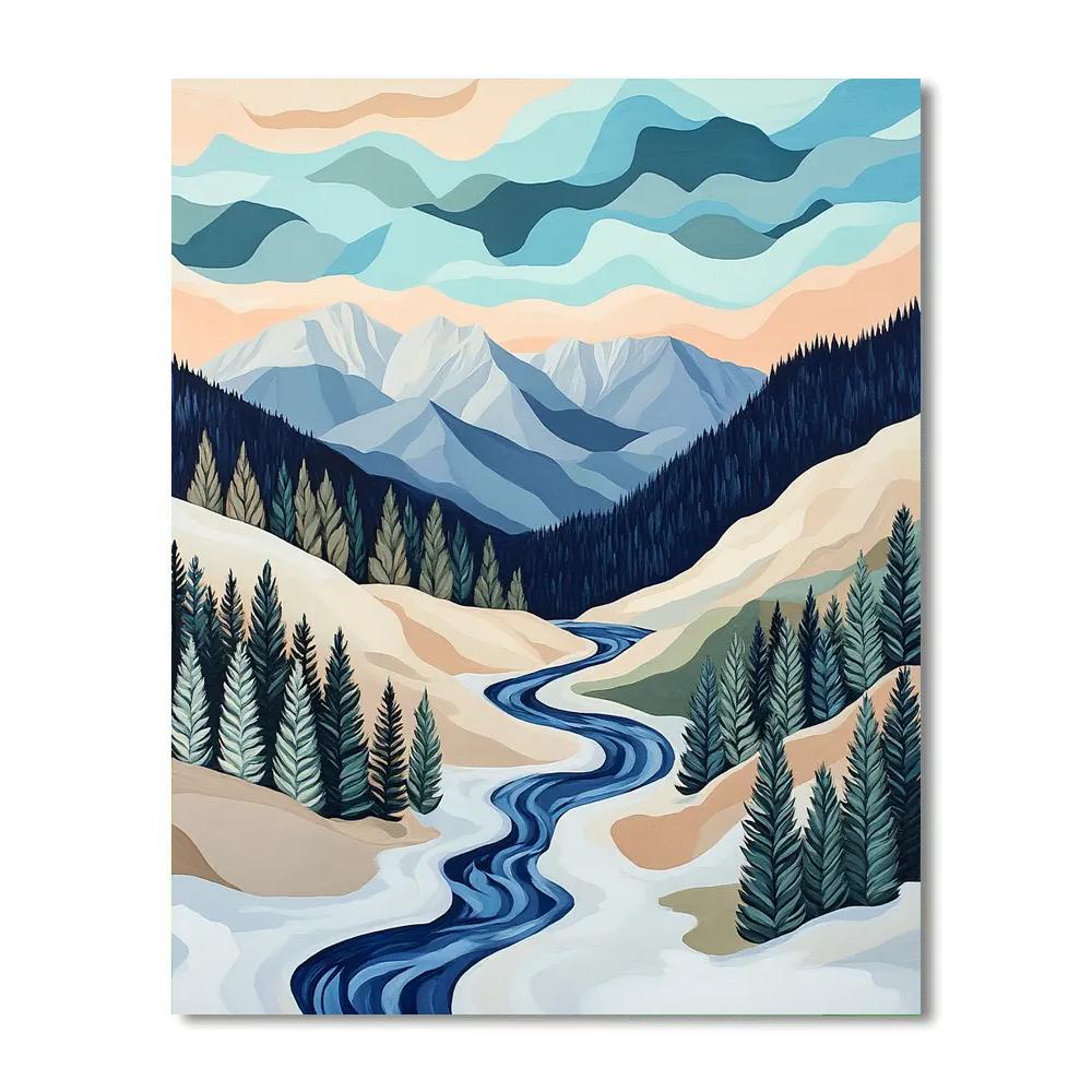 J E H MacDonald Inspired Spring Thaw In Patterned Valley Pines paint by number