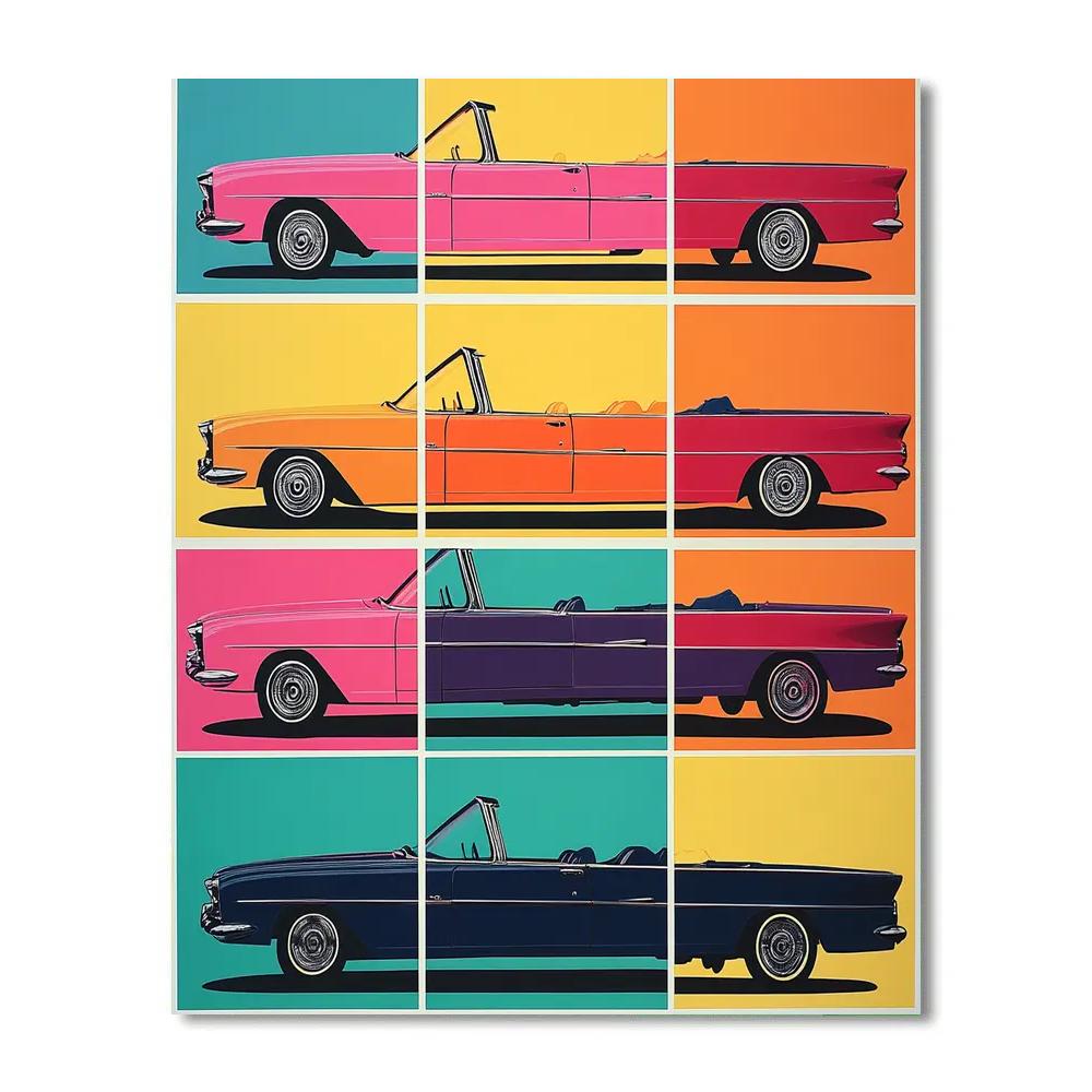 Andy Warhol Inspired Neon Vintage Car Grid DIY paint by numbers
