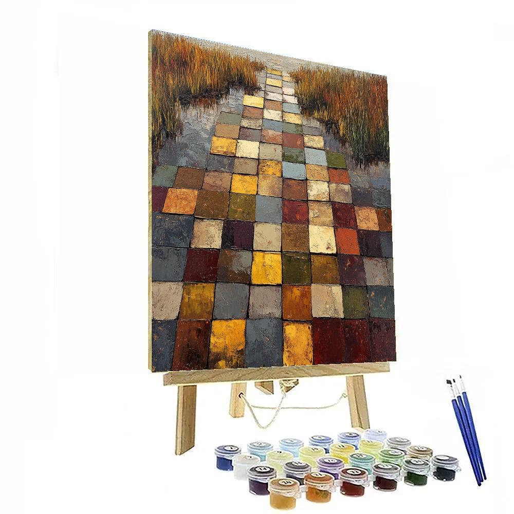 Jean-Paul Riopelle Inspired Autumn Marsh In Fiery Tessellations paint by color