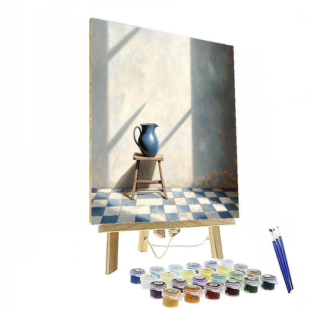 Johannes Vermeer Inspired Blue Pitcher On Sunlit Delft Tiles Numbered painting kits