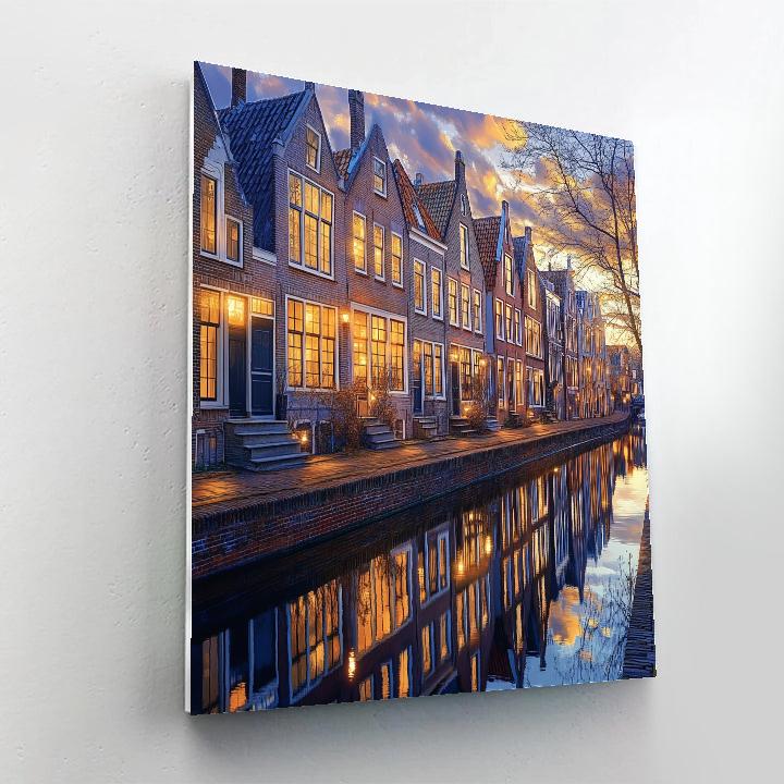 Johannes Vermeer Inspired Golden Evening Over Delft Canal Houses Numbered painting kits