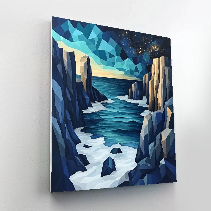 Pablo Picasso Inspired Cubist Tidal Coastline Under Broken Constellations paint by number