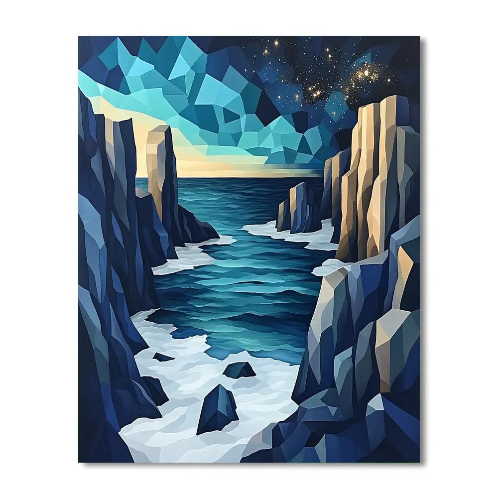 Pablo Picasso Inspired Cubist Tidal Coastline Under Broken Constellations paint by number