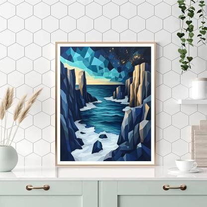 Pablo Picasso Inspired Cubist Tidal Coastline Under Broken Constellations paint by number