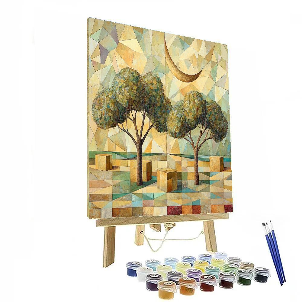 Pablo Picasso Inspired Geometric Orchard With Twin Moons Numbered painting kits