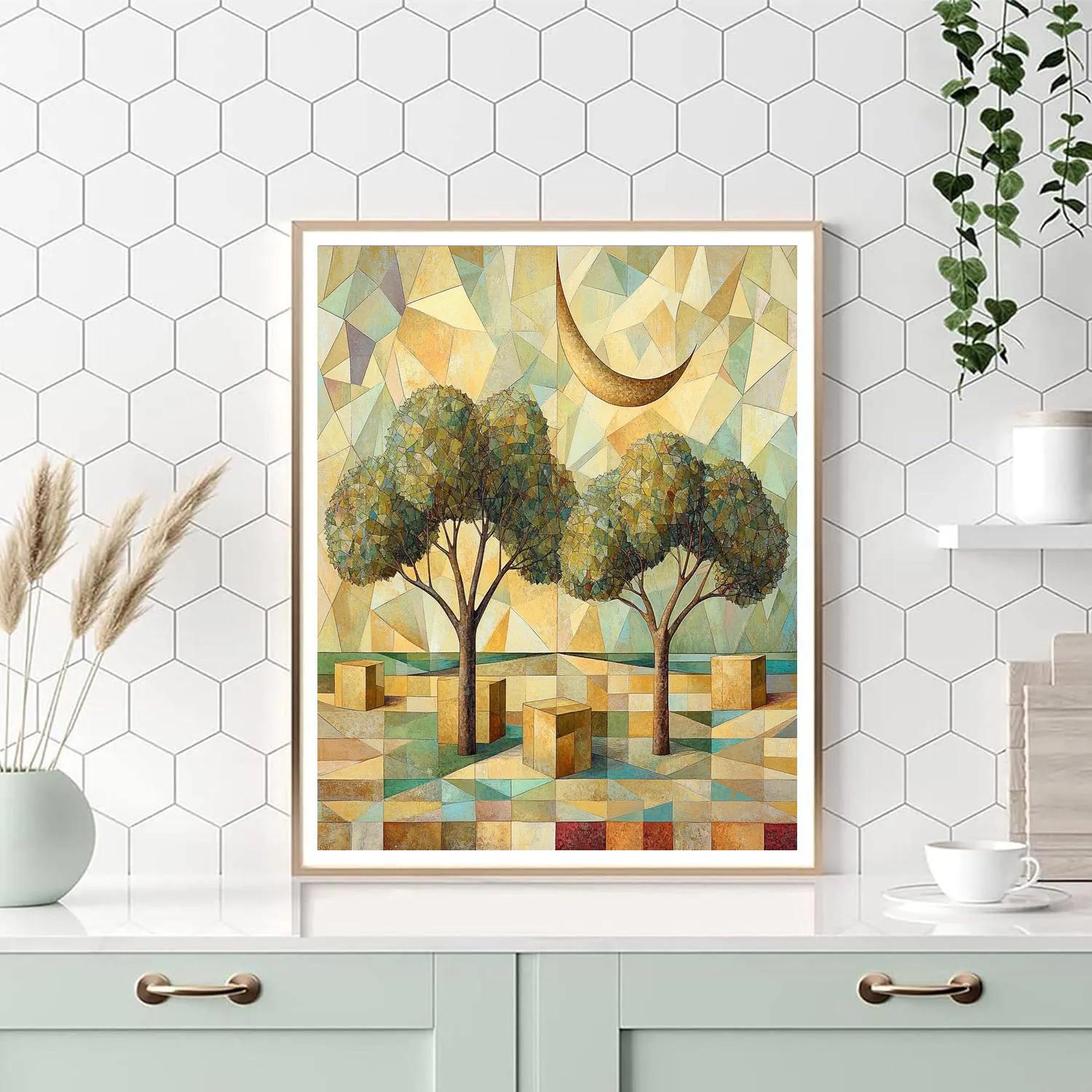 Pablo Picasso Inspired Geometric Orchard With Twin Moons Numbered painting kits