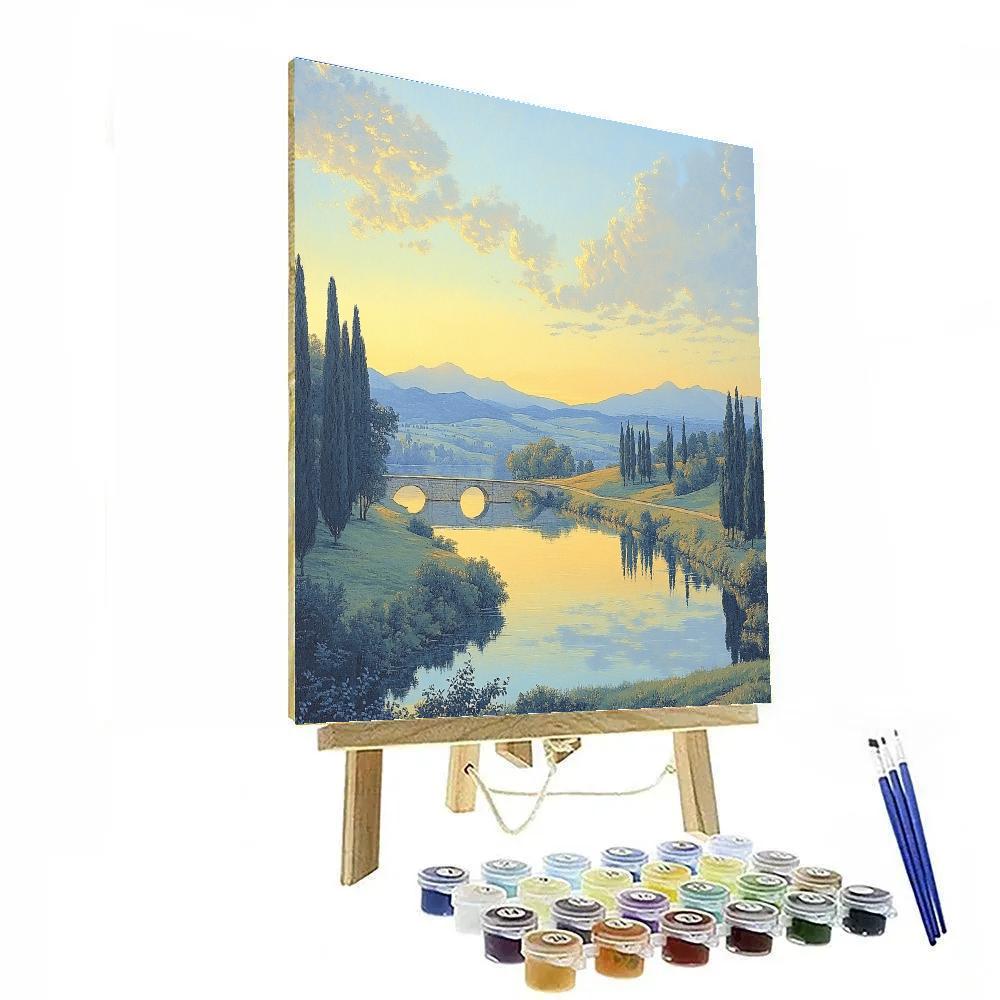 Raphael Inspired Luminous River Valley With Distant Bridge Numbered painting kits