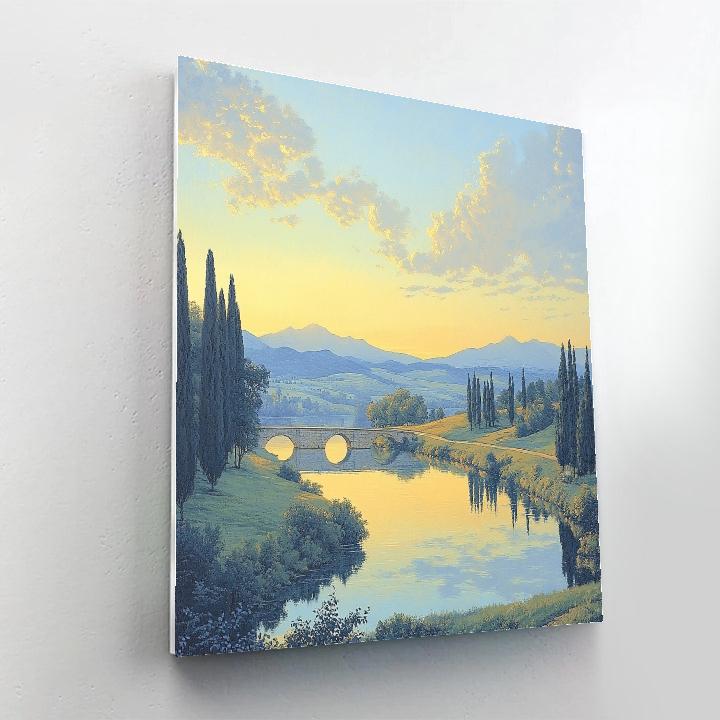 Raphael Inspired Luminous River Valley With Distant Bridge Numbered painting kits