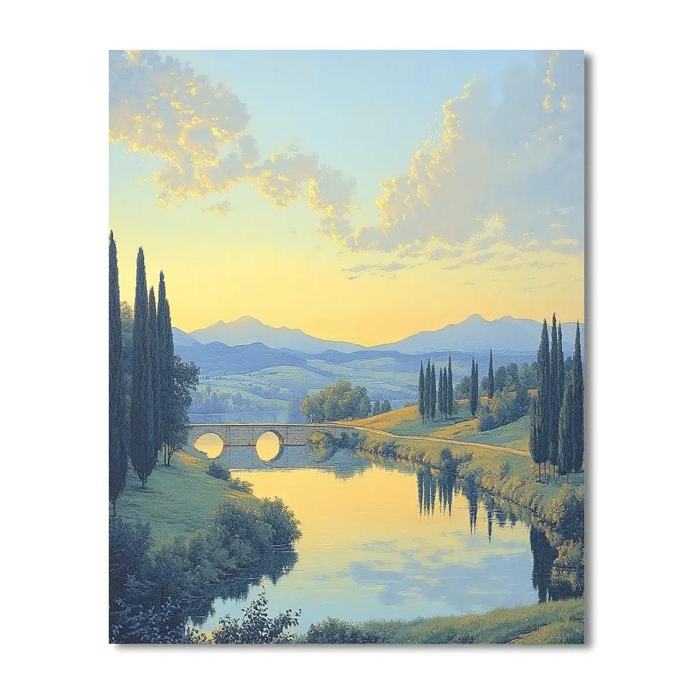 Raphael Inspired Luminous River Valley With Distant Bridge Numbered painting kits