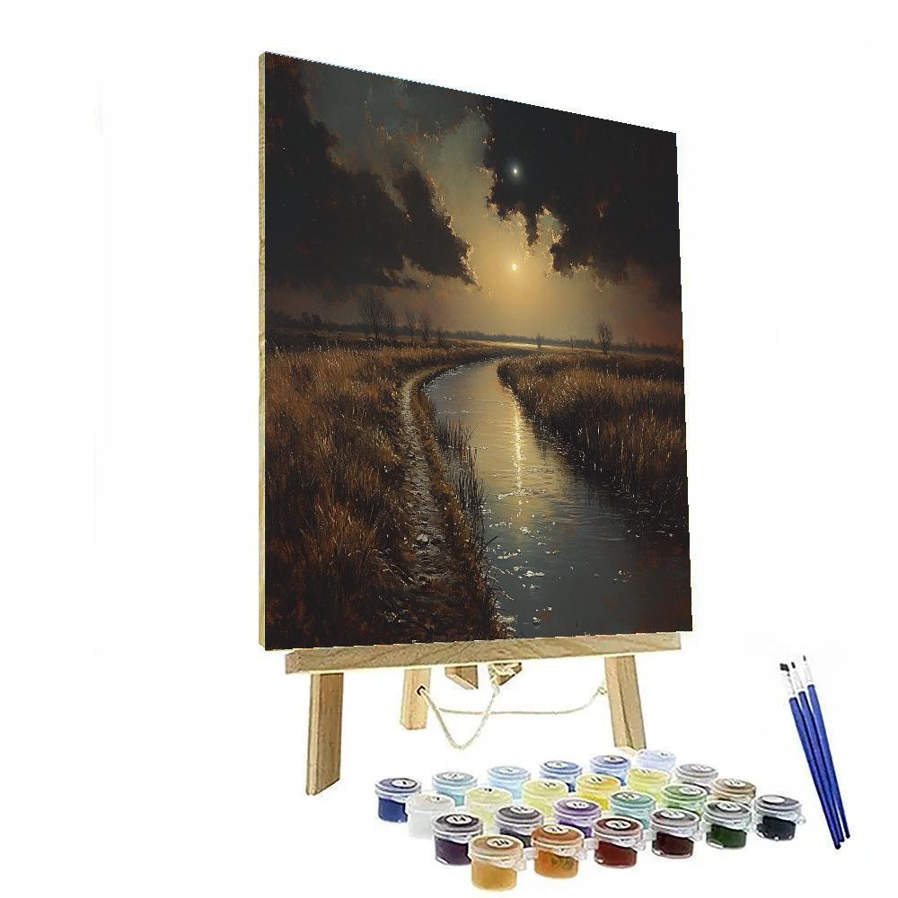 Rembrandt Inspired Moonlit Canal Beyond The Dike paint by number