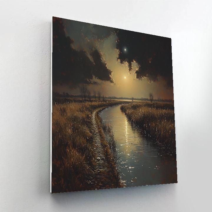 Rembrandt Inspired Moonlit Canal Beyond The Dike paint by number