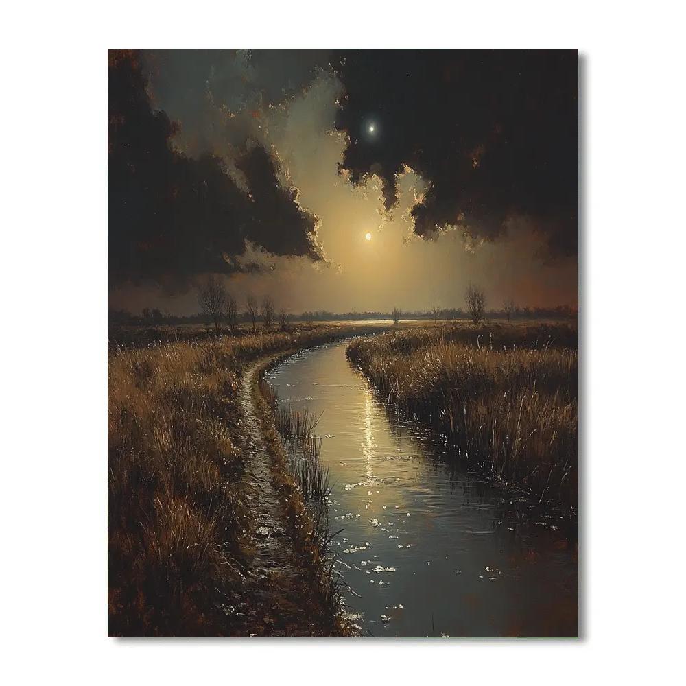 Rembrandt Inspired Moonlit Canal Beyond The Dike paint by number