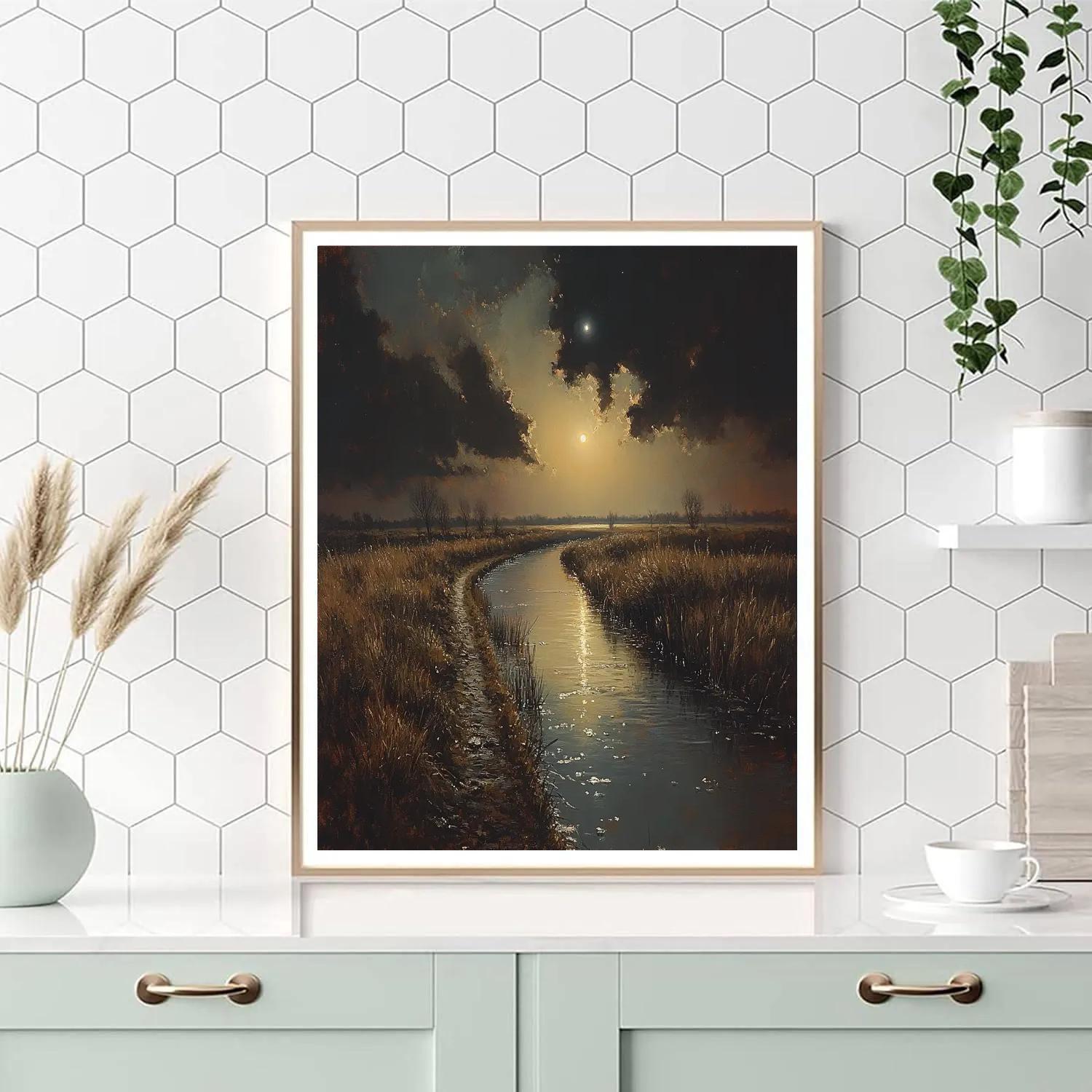 Rembrandt Inspired Moonlit Canal Beyond The Dike paint by number