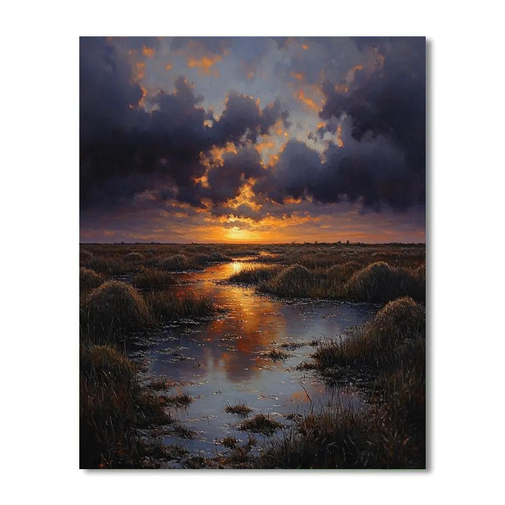 Rembrandt Inspired Ember Glow Over Peat Marsh paint by numbers