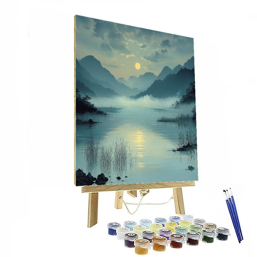 Hiroshige Inspired Moonlit River Mists paint by color