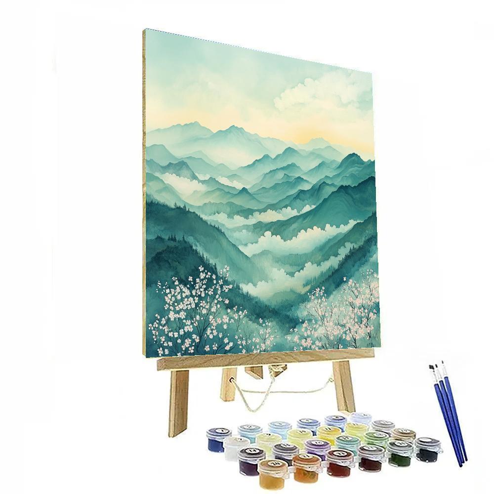 Hiroshige Inspired Spring Mountain Blossoms Numbered painting kits