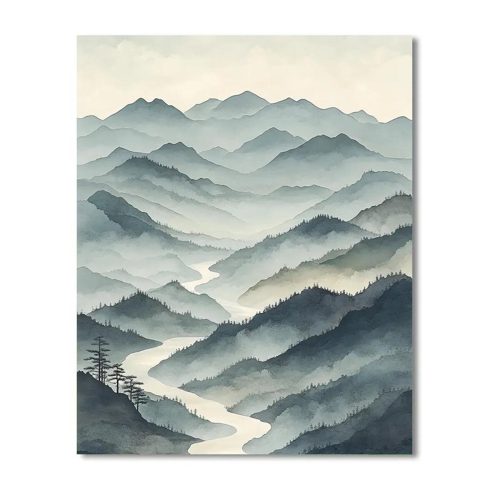 Zhao Mengfu Inspired Mist Over Returning Mountains Painting by numbers kit