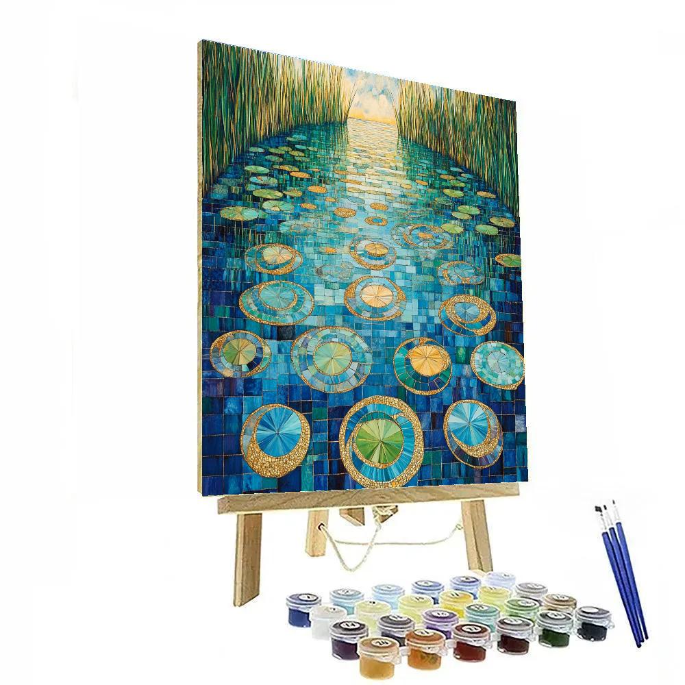 Gustav Klimt Inspired Emerald Lake Of Shimmering Tiles Paint by numbers art