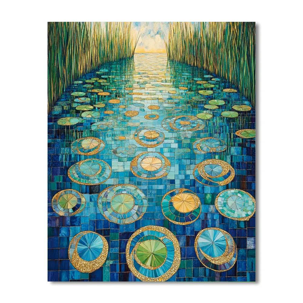 Gustav Klimt Inspired Emerald Lake Of Shimmering Tiles Paint by numbers art