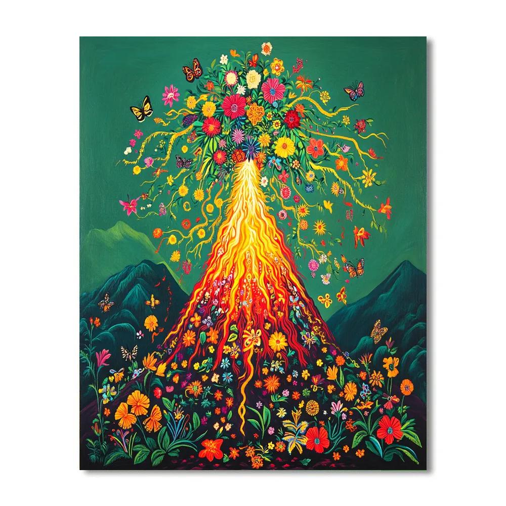Frida Kahlo Inspired Volcano Of Blooming Thoughts paint by number