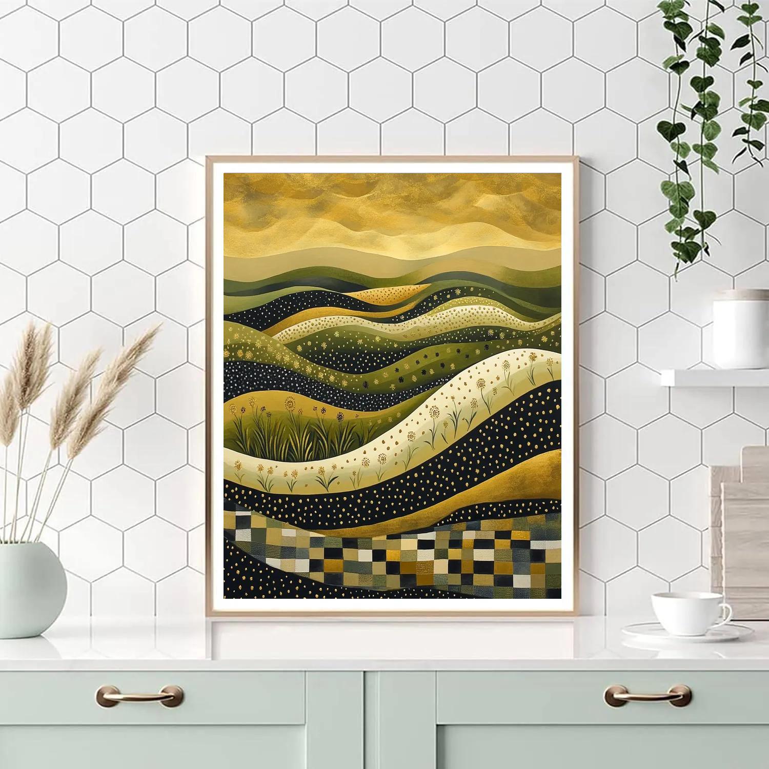 Gustav Klimt Inspired Bronze Horizon Of Spiraled Fields paint by color