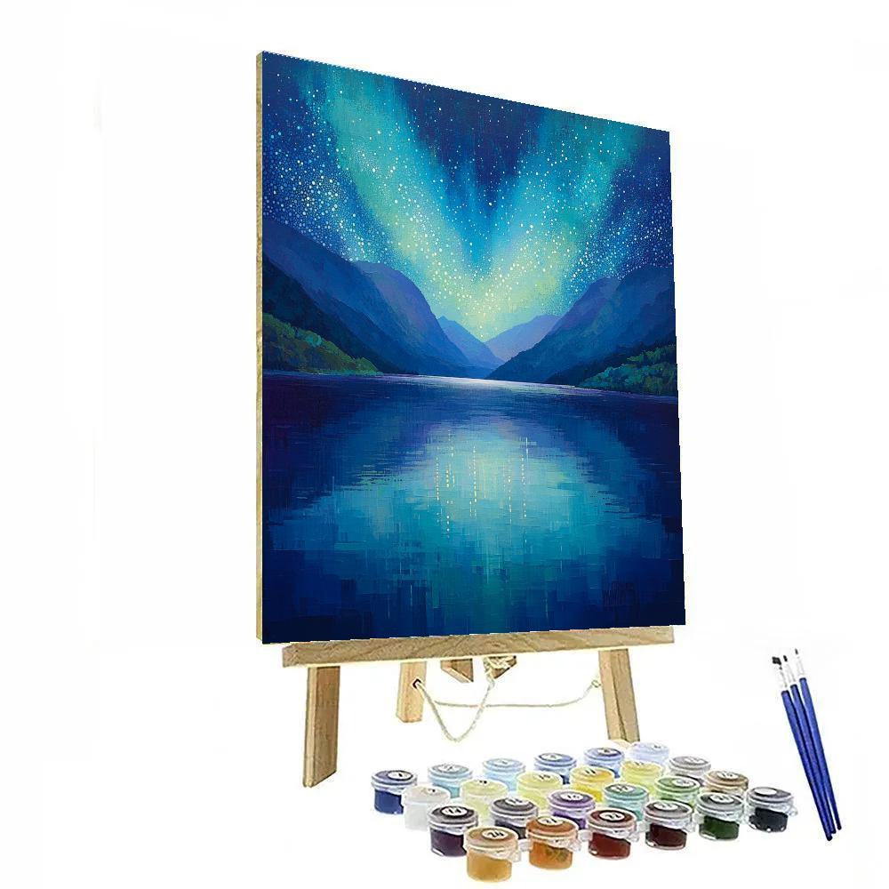 Georges Seurat Inspired Aurora Veil Over Silent Lake Paint by numbers art