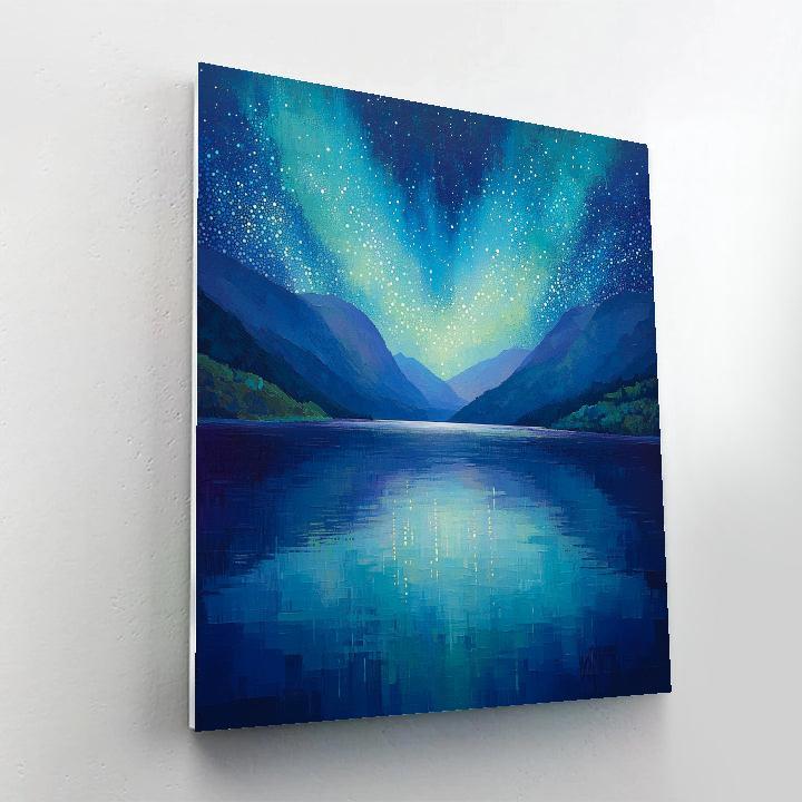 Georges Seurat Inspired Aurora Veil Over Silent Lake Paint by numbers art