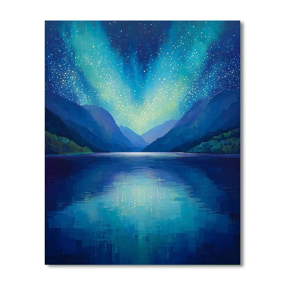 Georges Seurat Inspired Aurora Veil Over Silent Lake Paint by numbers art