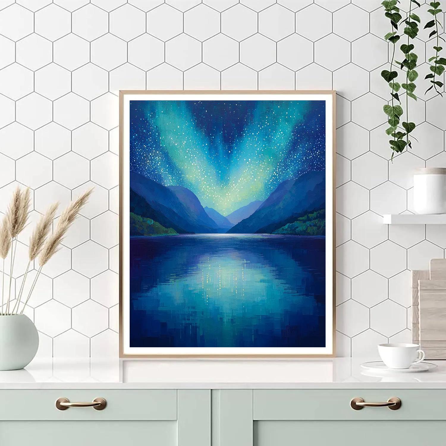 Georges Seurat Inspired Aurora Veil Over Silent Lake Paint by numbers art