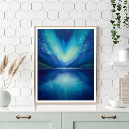 Georges Seurat Inspired Aurora Veil Over Silent Lake Paint by numbers art