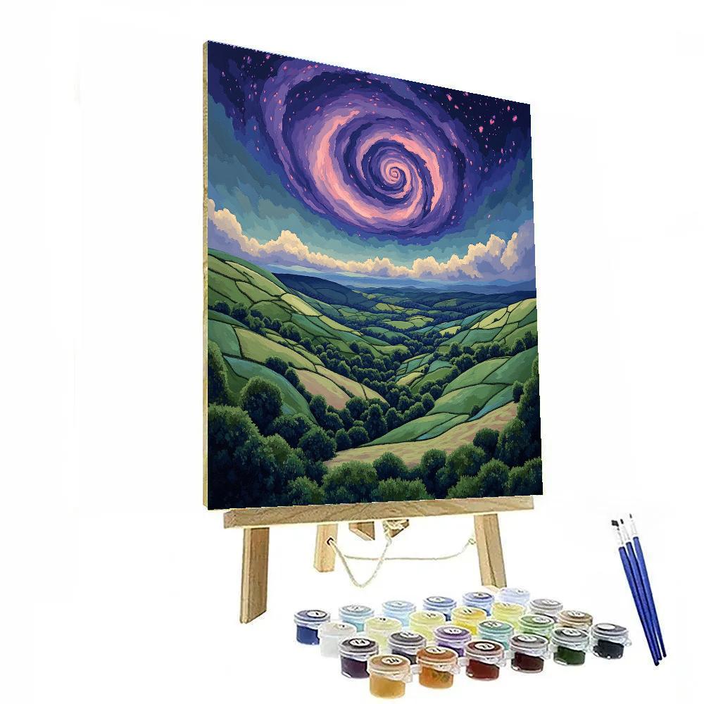 Paul Cézanne Inspired Nebula Over Geometric Valley painting number kit