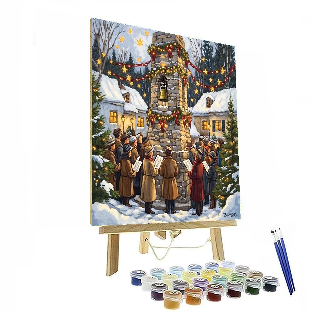 Village Bell Tower Caroling painting number kit