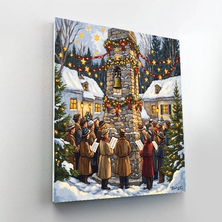 Village Bell Tower Caroling painting number kit