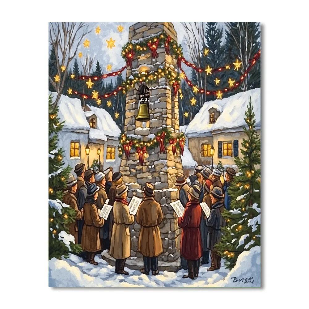 Village Bell Tower Caroling painting number kit