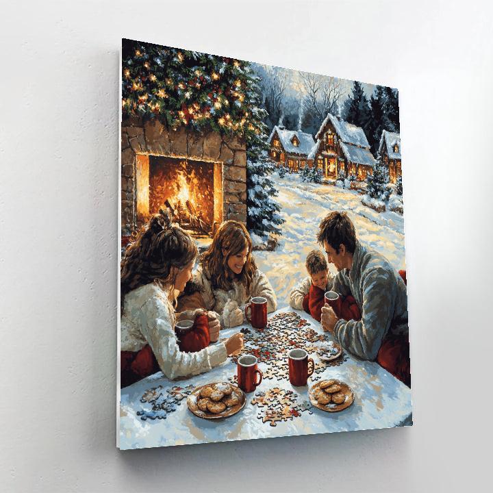 Fireside Christmas Puzzle Night Numbered painting kits